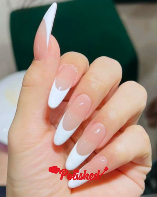Almond-shaped White French tip nails