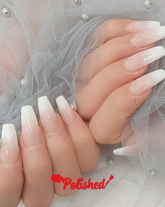Coffin Nails with Ombré Tips White Tip French Nails Ideas