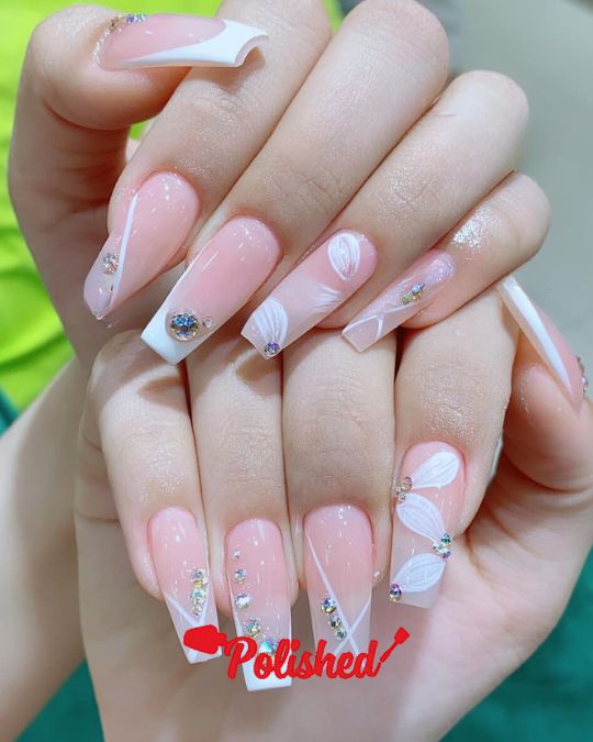 Floral Elegance White French Tips Nails