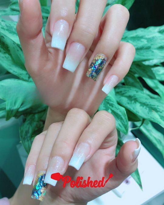 Glitter Accent Nail White Tip French Nails Ideas
