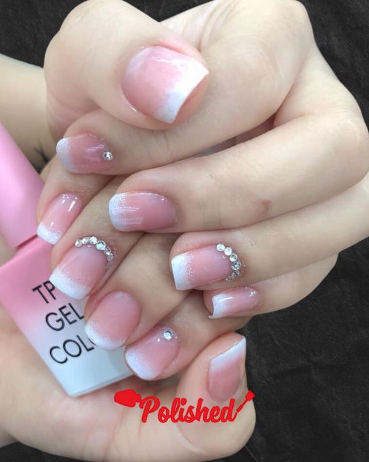 Rhinestone-Accented French Ombré Manicures