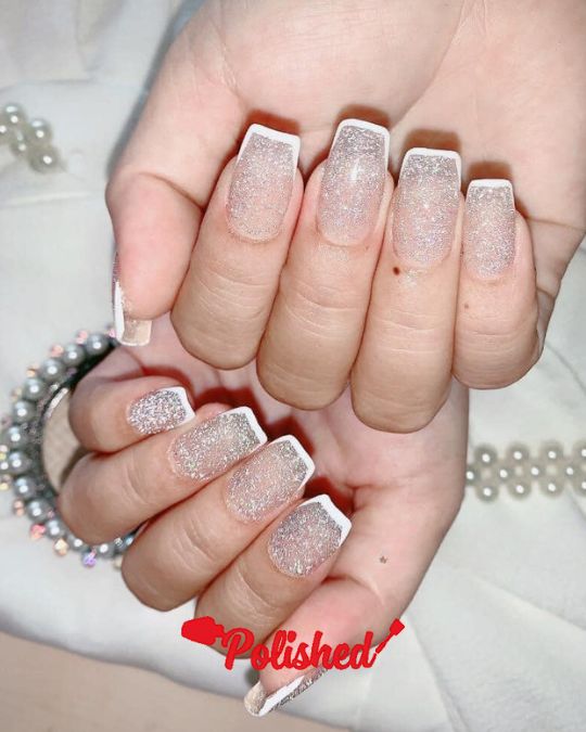 White Glitter French Tip Nails