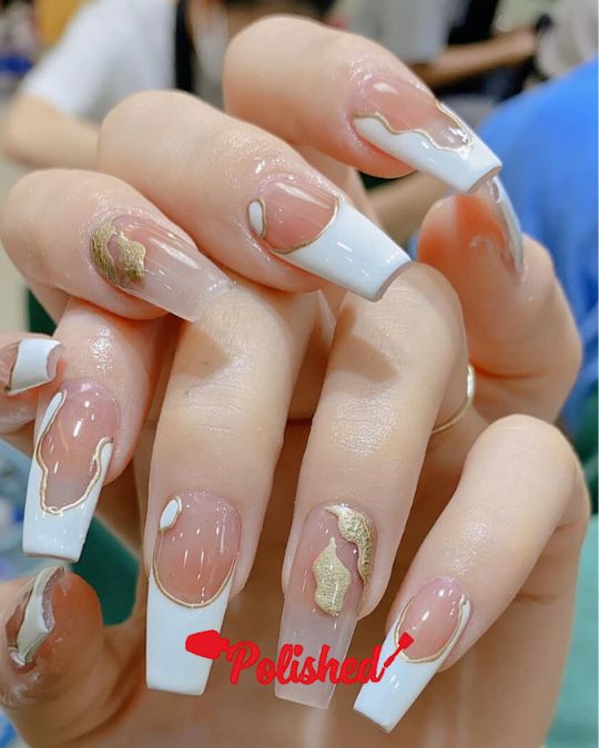 White and Gold French Tip Nails