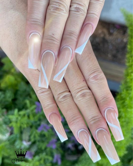 arianailbaraz Geometric Patterns White tip French nails design