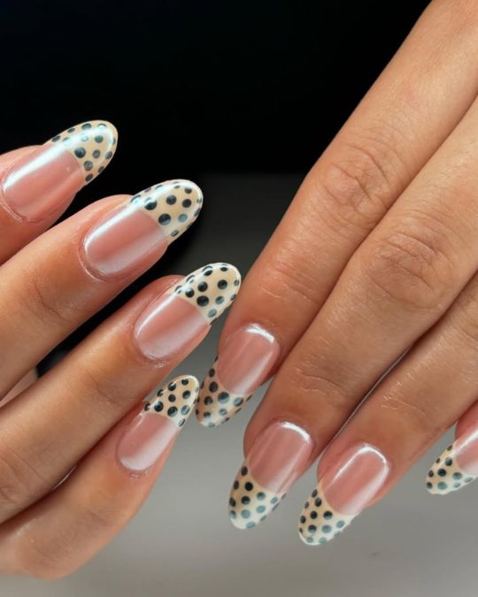 Polka Dots White tip French nails design