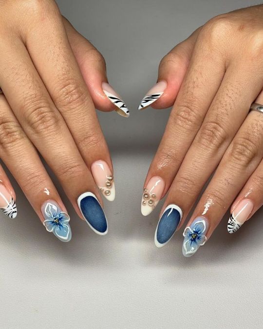 Beach-Inspired Flowers French Tips Nails