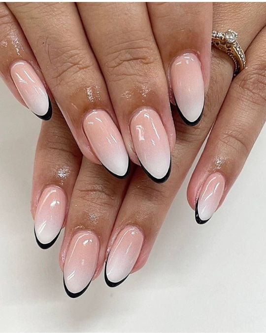 black and White Contrast with ombre pink base French manicures