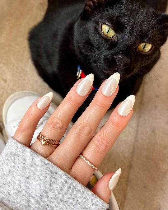 White Chrome French Tip Nails