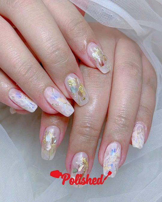 Ethereal Opal Dream Short coffin nails for Valentine's Day Nail