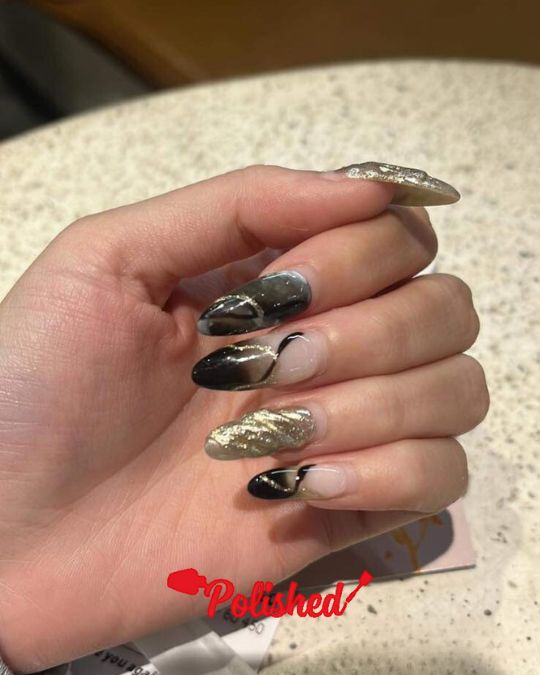 Gilded Noir Swirl French Tips Inspired