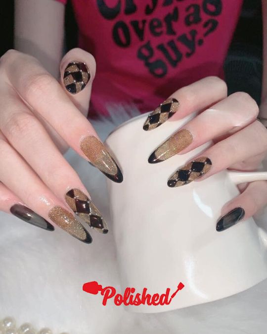 Glam Harlequin French Cosplay Nails