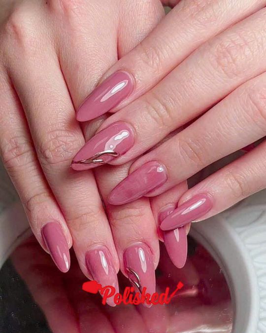 Rosy Quartz Elegance almond-shaped nails