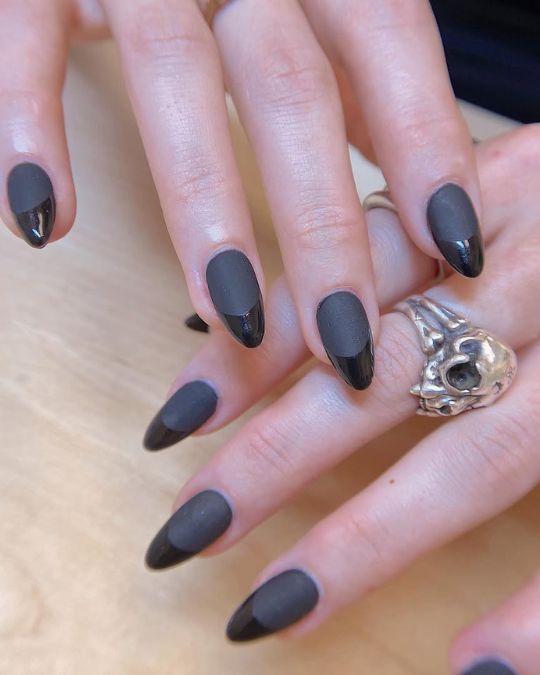 Matte Noir Duality Black Tip Nails