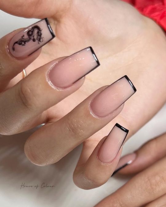 Minimalist Dragon French Tips