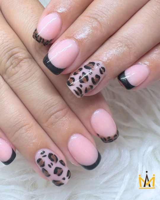 Leopard Black French Tip Nails