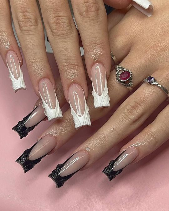 Black and White Duality French Manicures