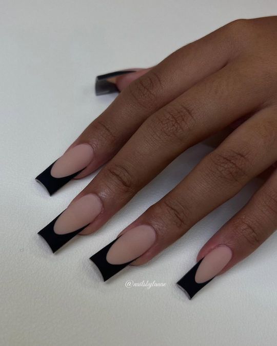 Matte Contoured Black French Tips