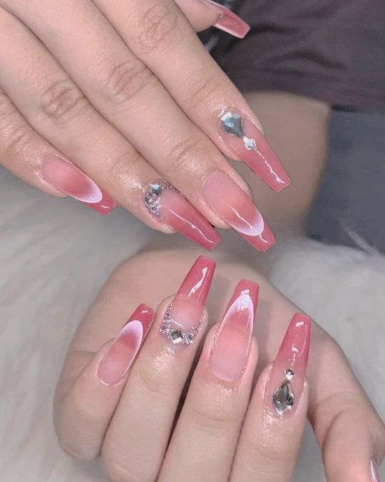 Pink french tip nail designs idea - made by Helen artist of Polished Cary Nails