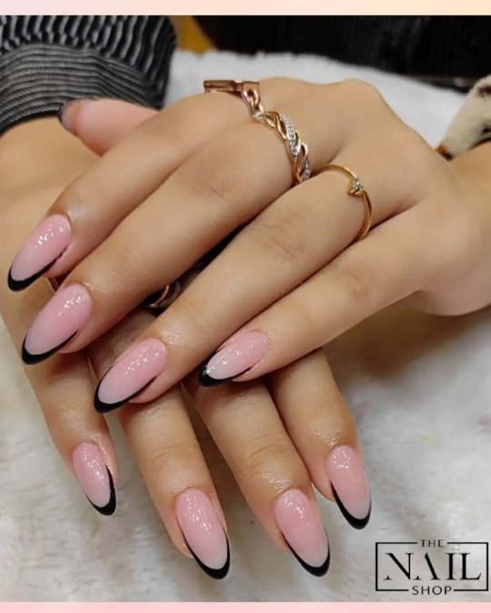 Thin Curved Noir Black French Tips Oval shaped