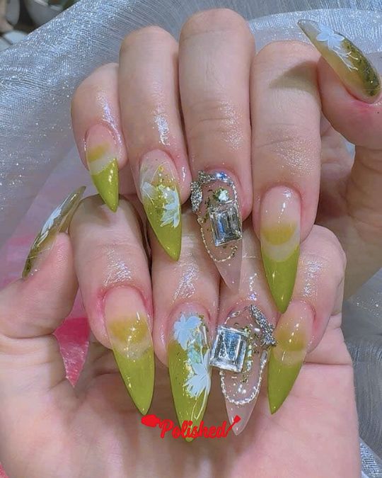 Lime Green Ombre Stiletto Nails