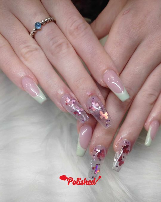 Mint Butterfly Encapsulated Coffin Nails