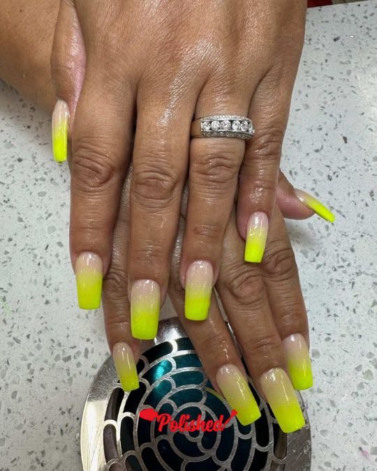Neon Yellow Ombre Square Nails