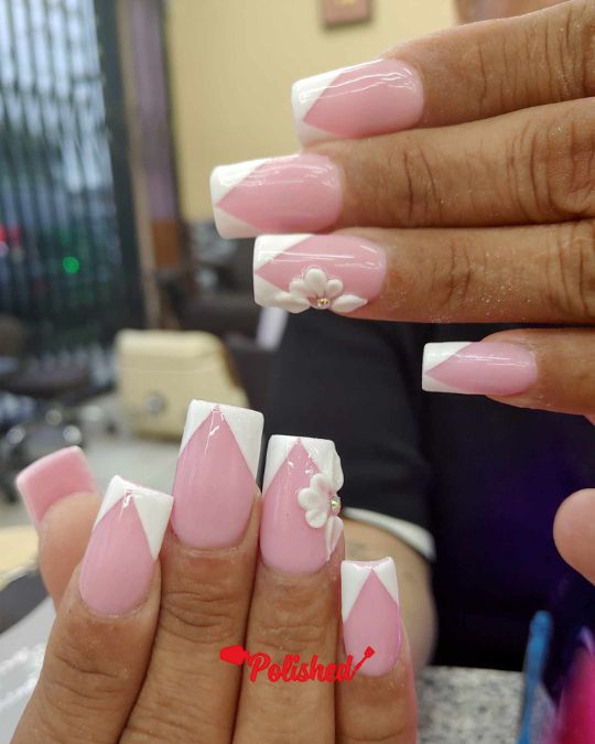 Pink and White V-Shaped French