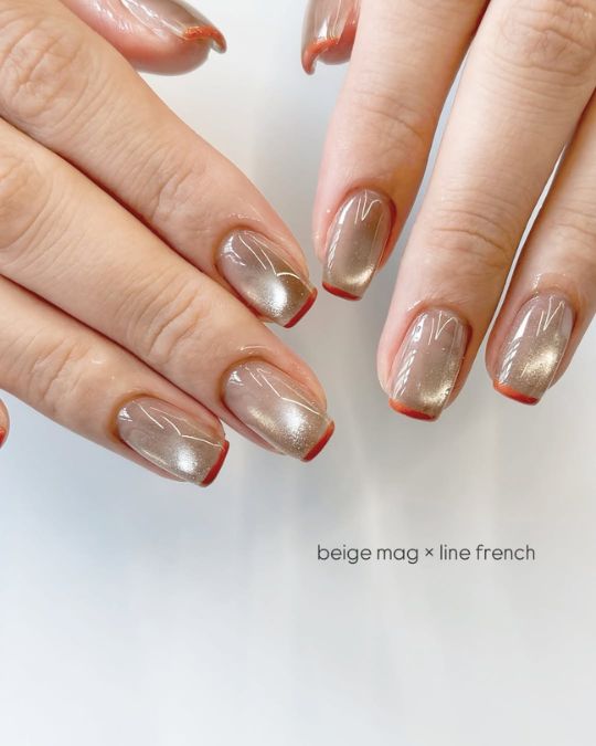 Beige Magnetic Line French Tips