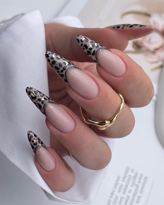Leopard Tip Almond Nails