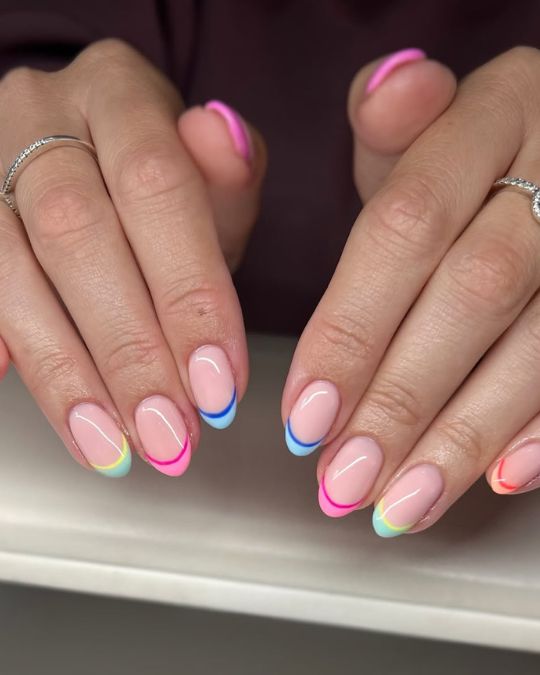 Double Rainbow Colored French Tips