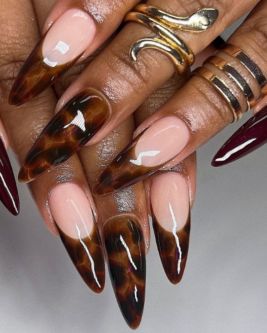 Tortoiseshell Tipped Stiletto Nails