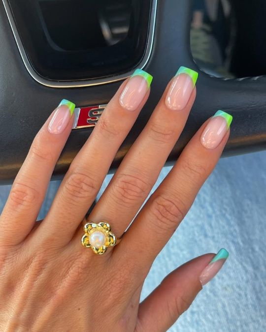 Neon Lime Colored French Tip