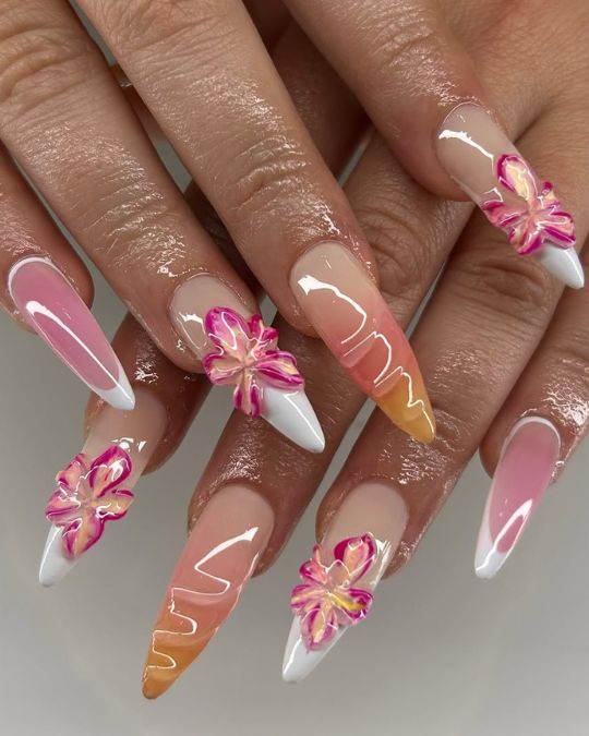 Tropical Bloom Ombre French Tips