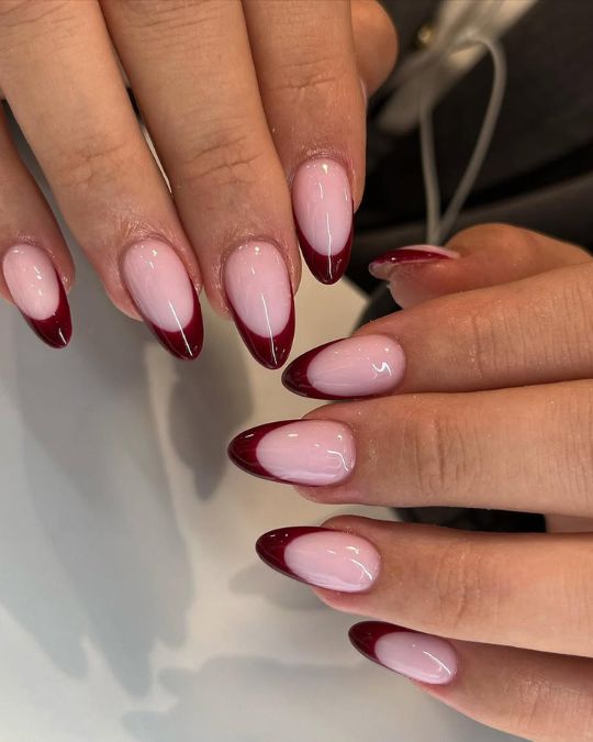 Burgundy Classic French Tips
