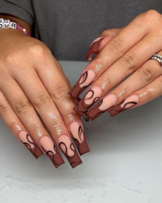 Matte Mocha Swirl French Tips