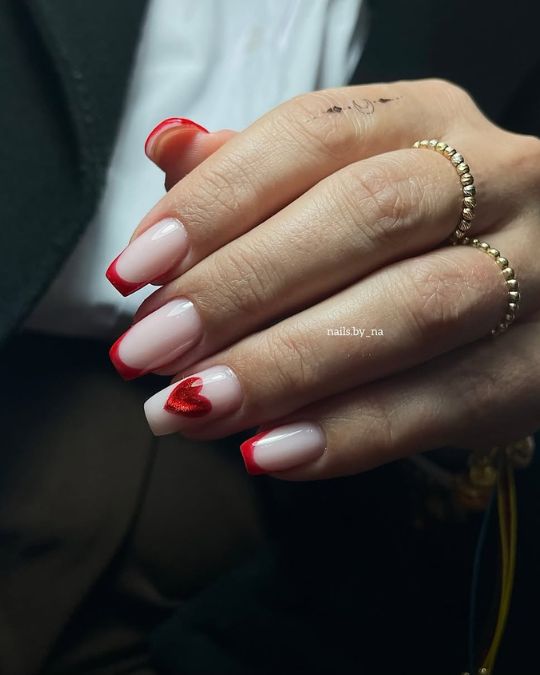 Romantic Red Heart French Tips