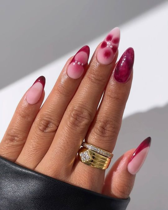 Berry Swirl Glamour Almond-shaped nails