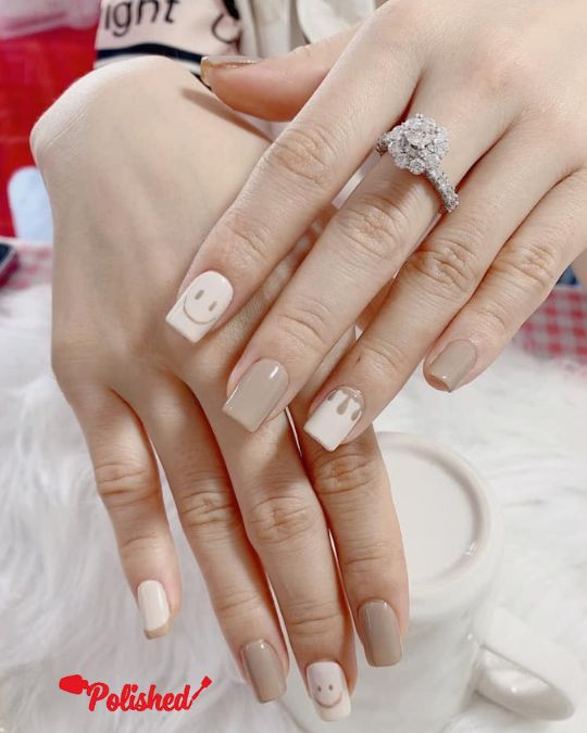 Squoval Nude Smiley Nails