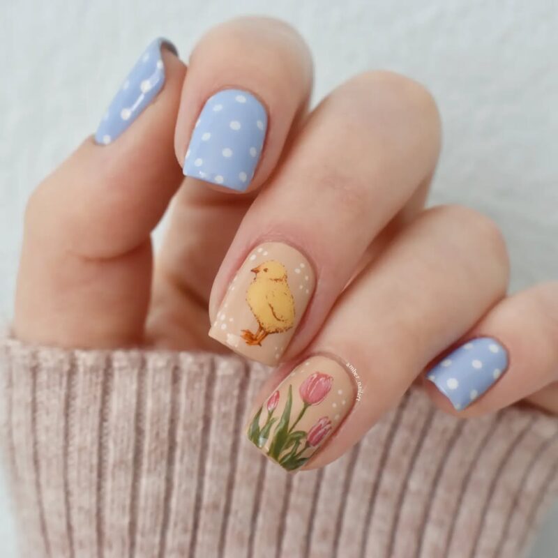 short square nails with easter-themed