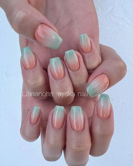 Light orange mint ombre squoval simple nail designs