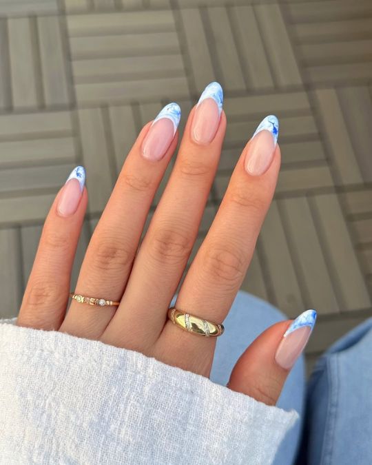 Porcelain french tip almond nails