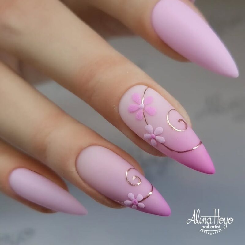 Ideas For Nailart Matte Pink Floral Elegance — dreamy pastel nails idea