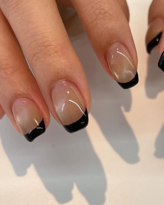 squoval nails with magnetic effect and Black French Tip