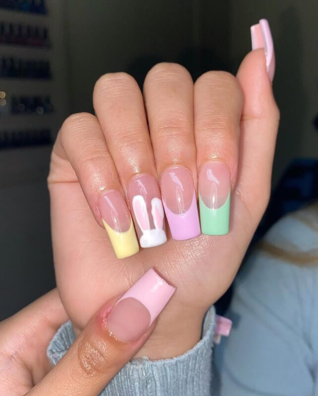 Bunny ears Easter nails Pastel french tips