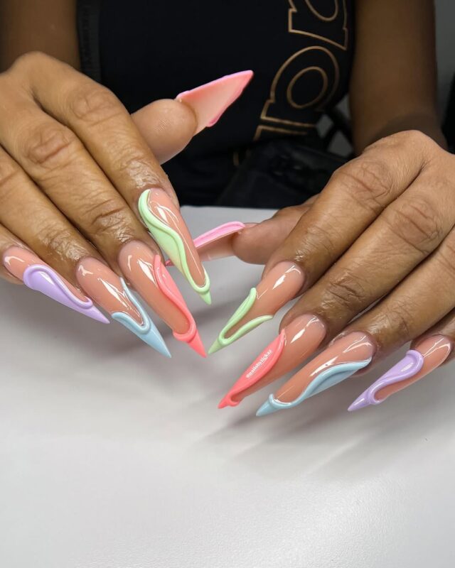 Nailsbytickaz Pastel Swirl Stiletto Nails — dreamy pastel nails look