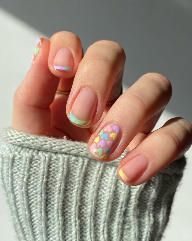 Polished Yogi Candy Heart Pastel French Tips — dreamy pastel nails idea