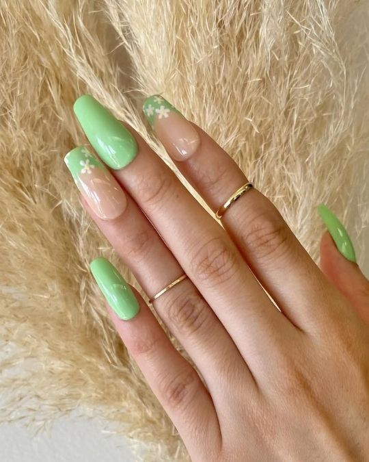 pastel green with tiny white flowers on tips