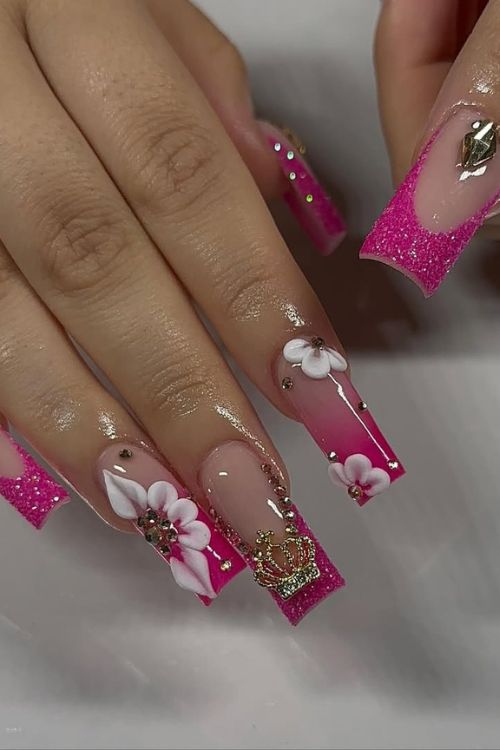 acrylicsby.ana Hot Pink Royalty Hot pink prom nails in square shape fit for royalty.