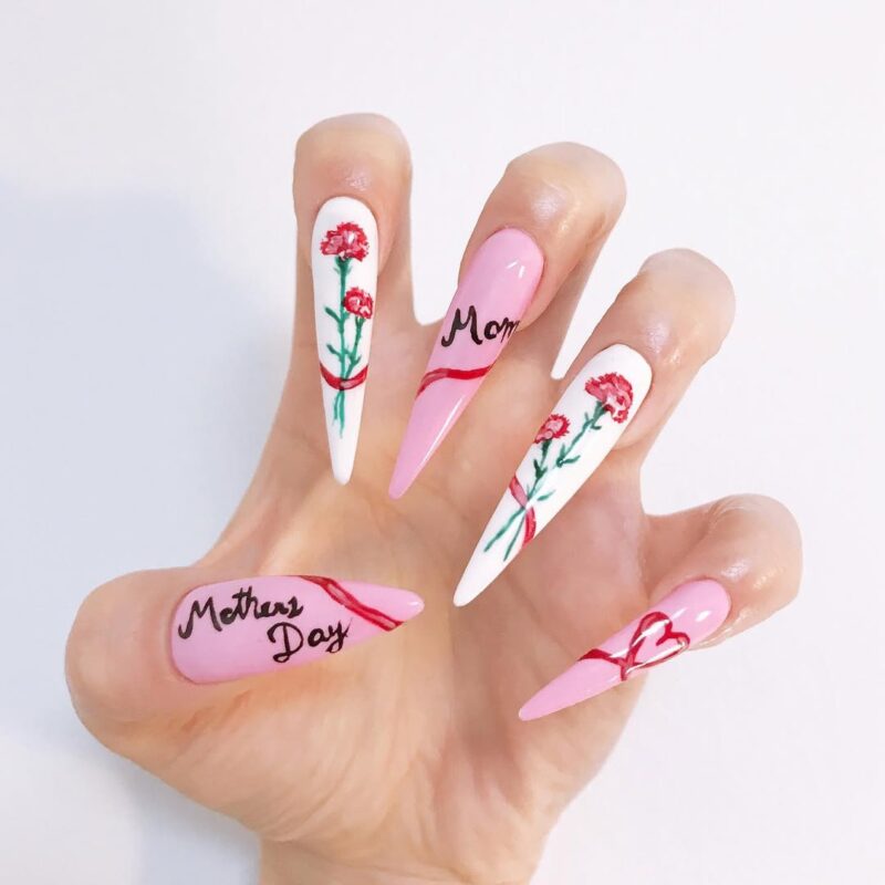 Ayanexh Carnation Mom Tribute — adorable mother&#8217;s day nail art style