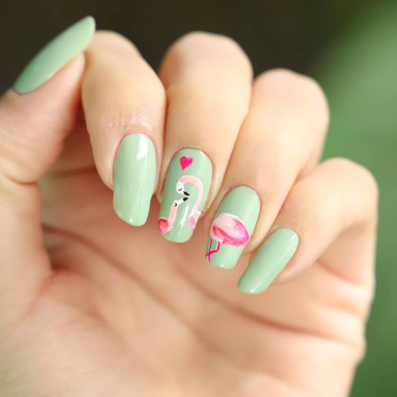 Chicnailsd Mama Flamingo Mint Magic — adorable mother&#8217;s day nail art idea